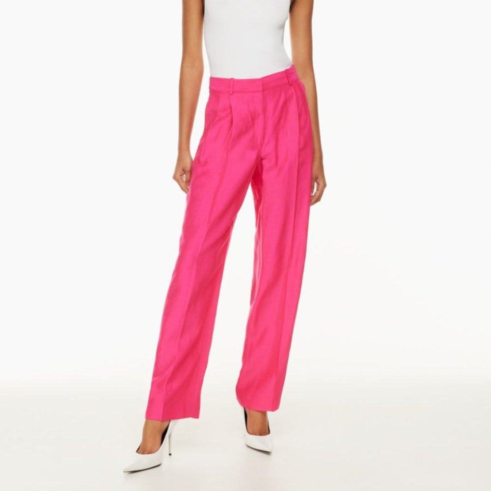 Aritzia Babaton Pleated Linen Pant in Eros Pink Size 10 - NWT